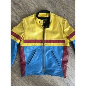 70s Vanson Men's Leather Motorcycle Jacket Size 38 Yellow Blue Red Custom Vtg